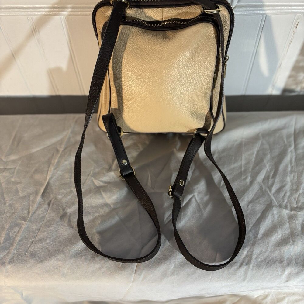 Valentina Made in Italy Genuine Leather Mini Backpack Shoulder Bag Beige - Picture 5 of 10